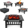 32'' Wood Burning Square Fire Pit with Grill Grate Q248543