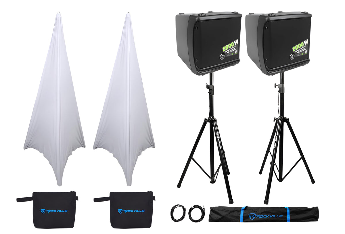 2000-Watt 8 in Powered PA Speakers with Tripod Stand Kit and XLR Cables P892