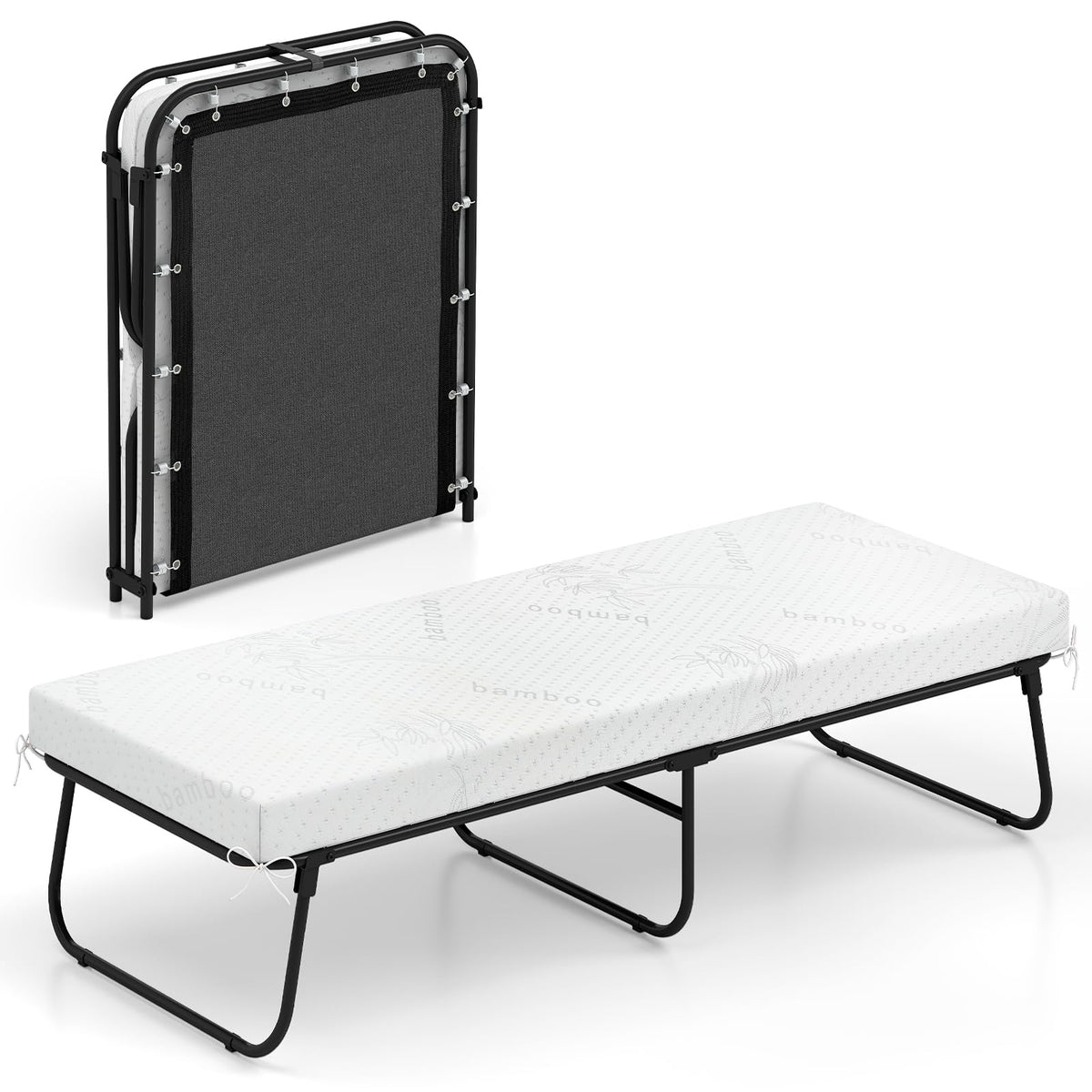 Folding Bed with Mattress Memory Foam Metal Frame L59229