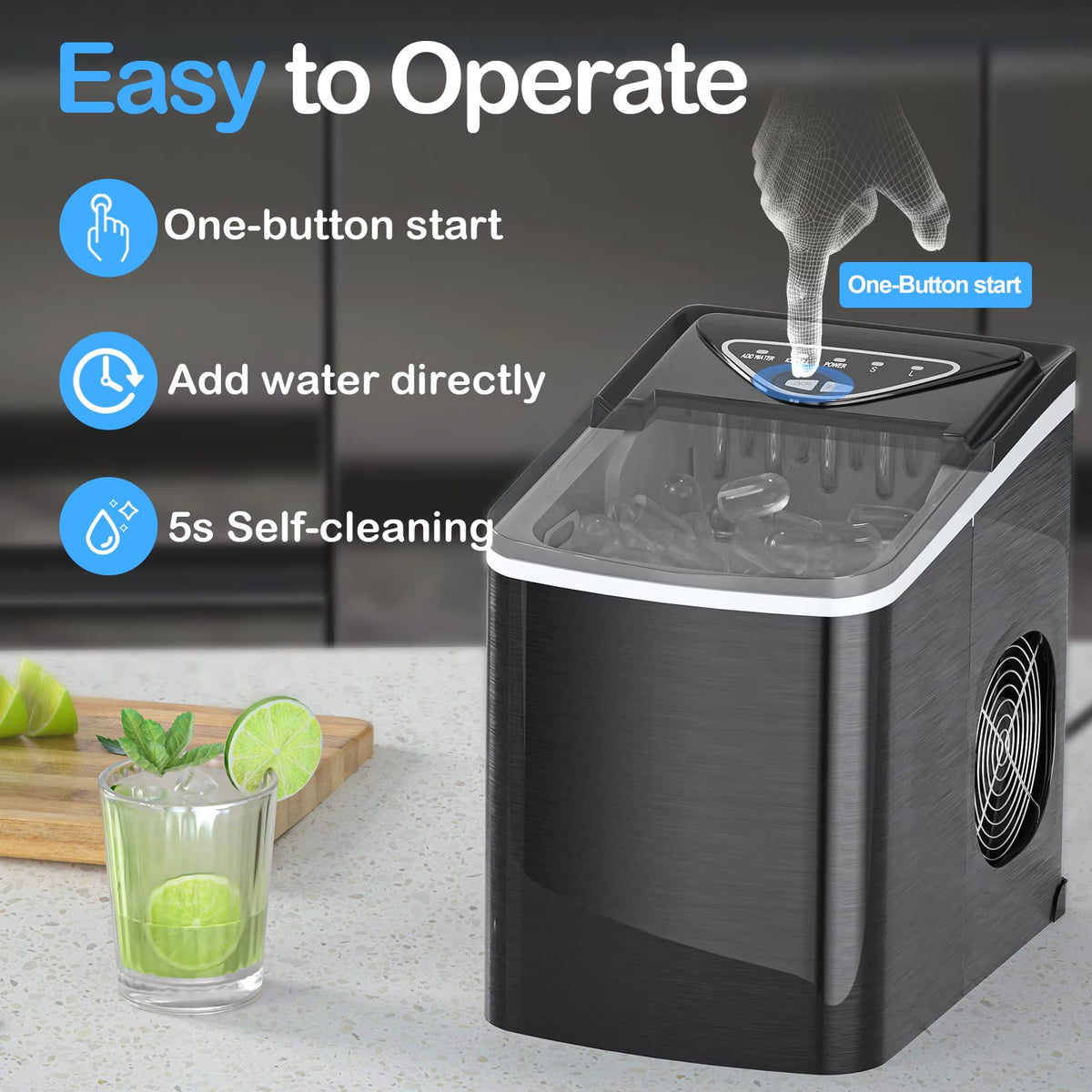 Black Countertop Ice Maker with Scoop and Basket G838