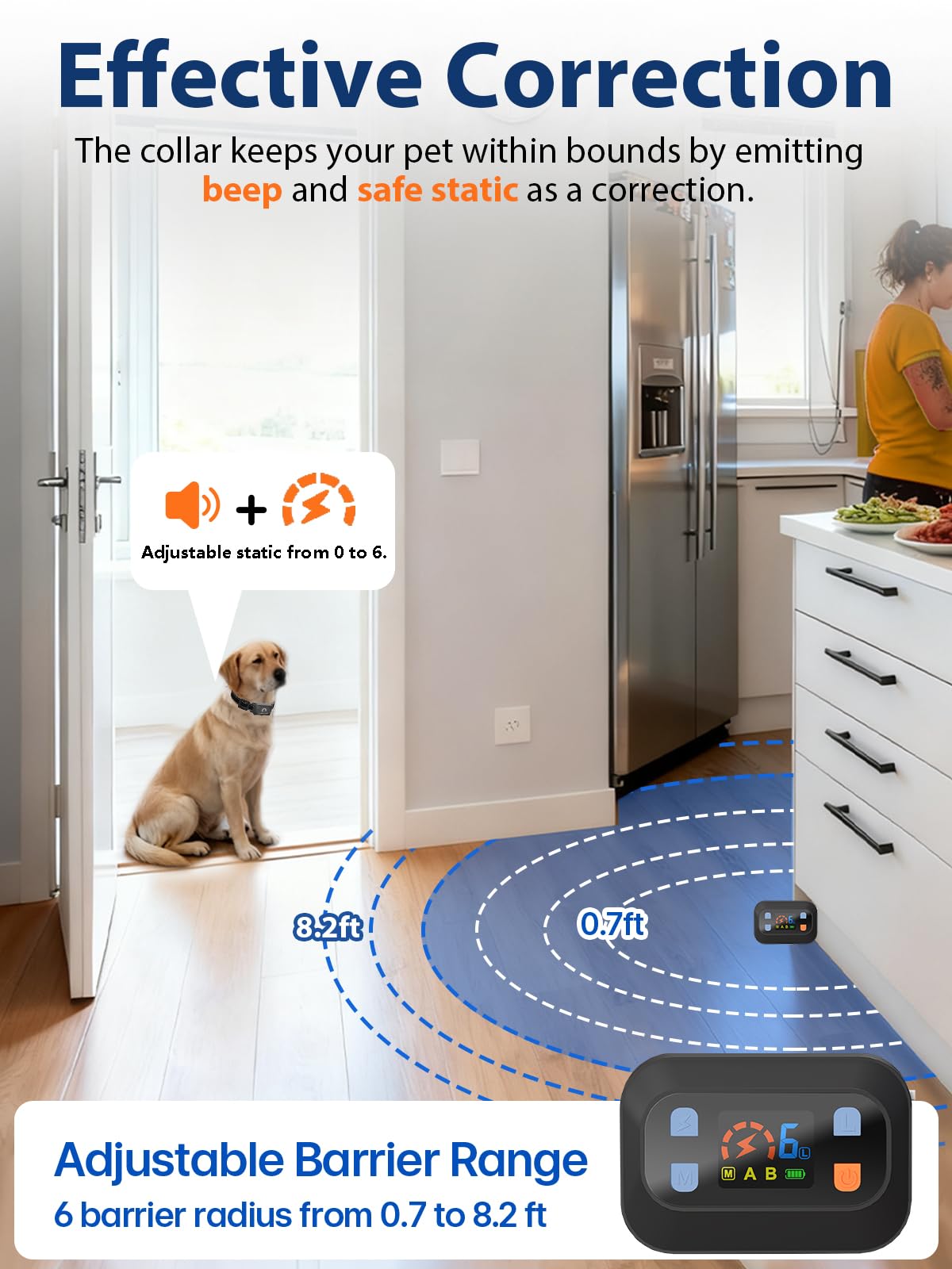 Wireless Pet Barrier Waterproof Adjustable Range 16.4 ft Rechargeable I6206
