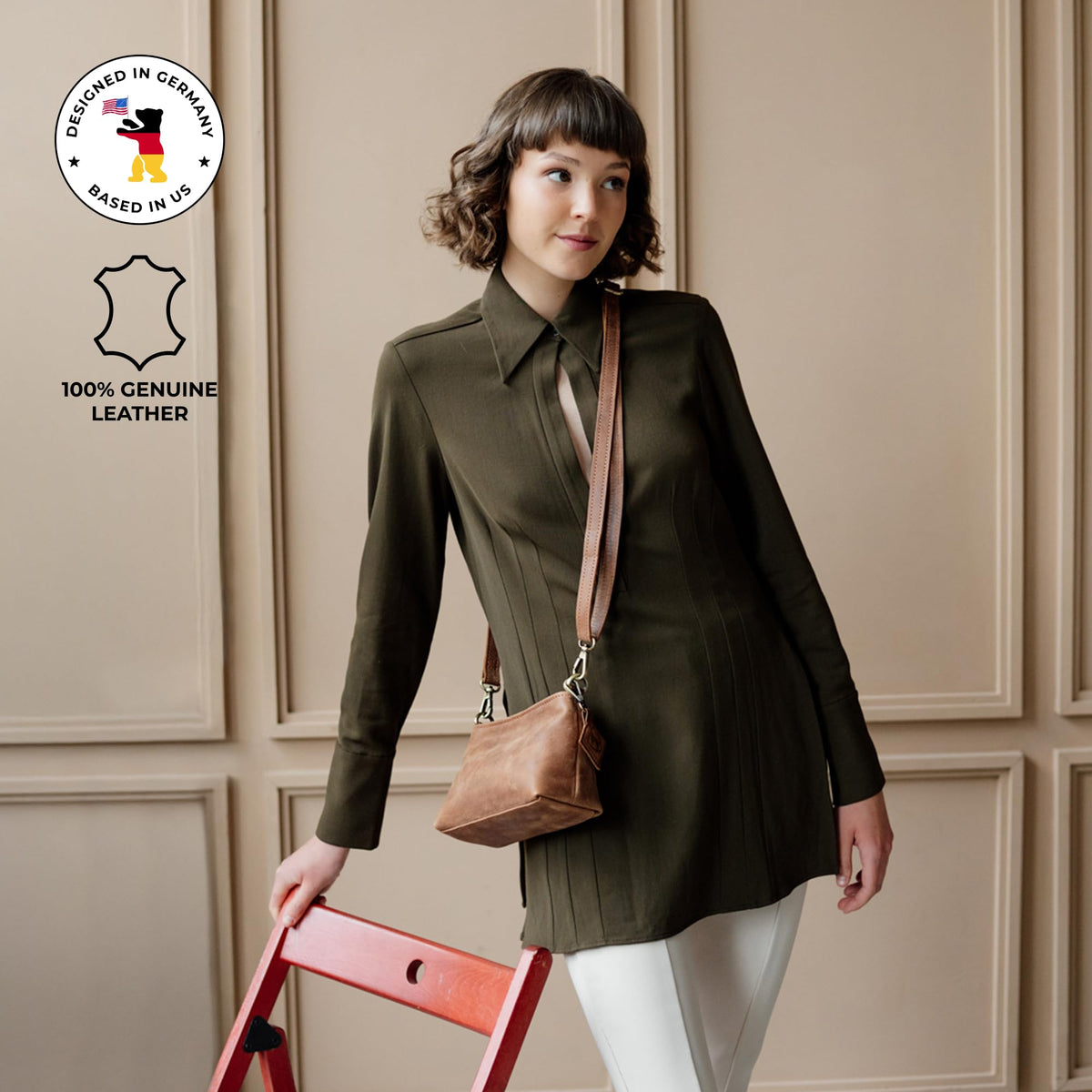 Full Grain Leather Crossbody Purse H975