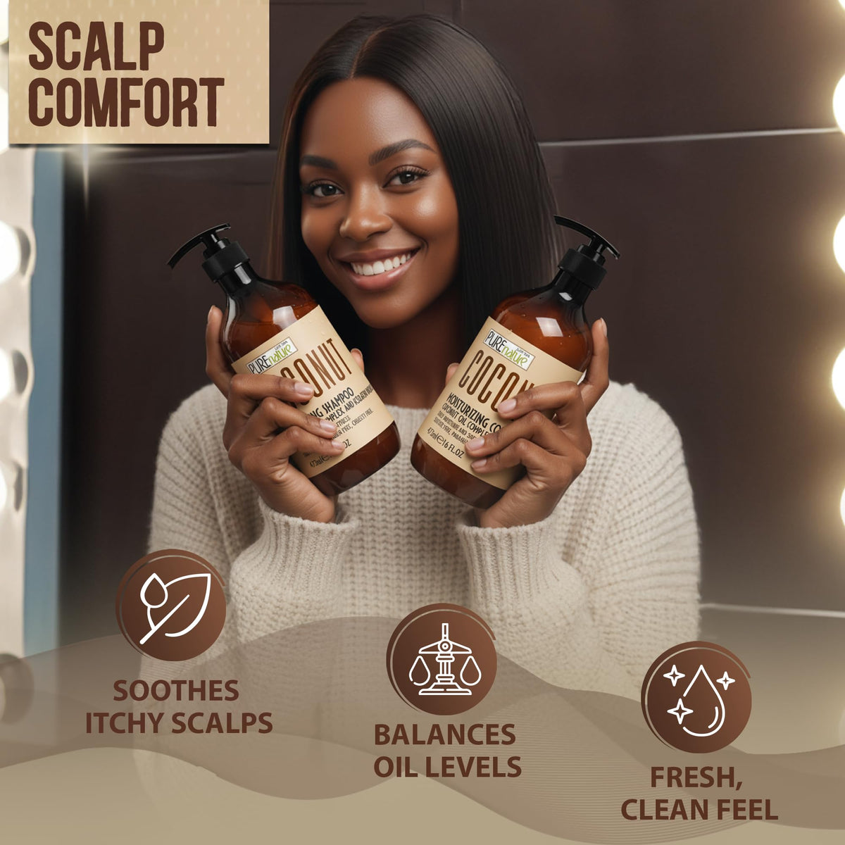 Sulfate Free Coconut Shampoo and Conditioner Set 16 Fl Oz E626