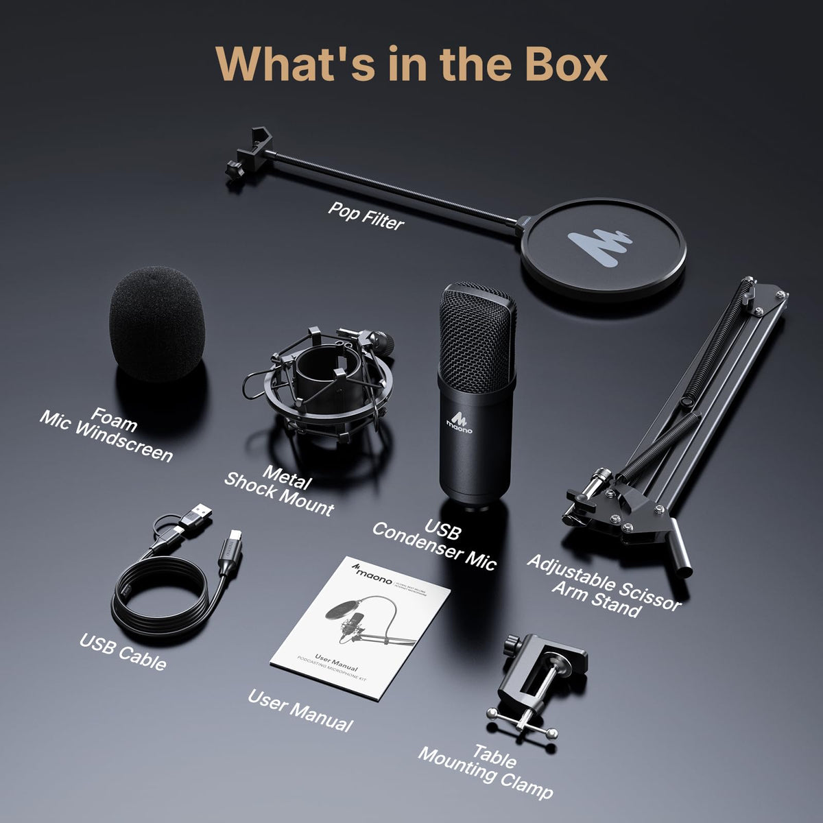 USB Microphone 192kHz/24Bit Condenser Mic Kit F1811