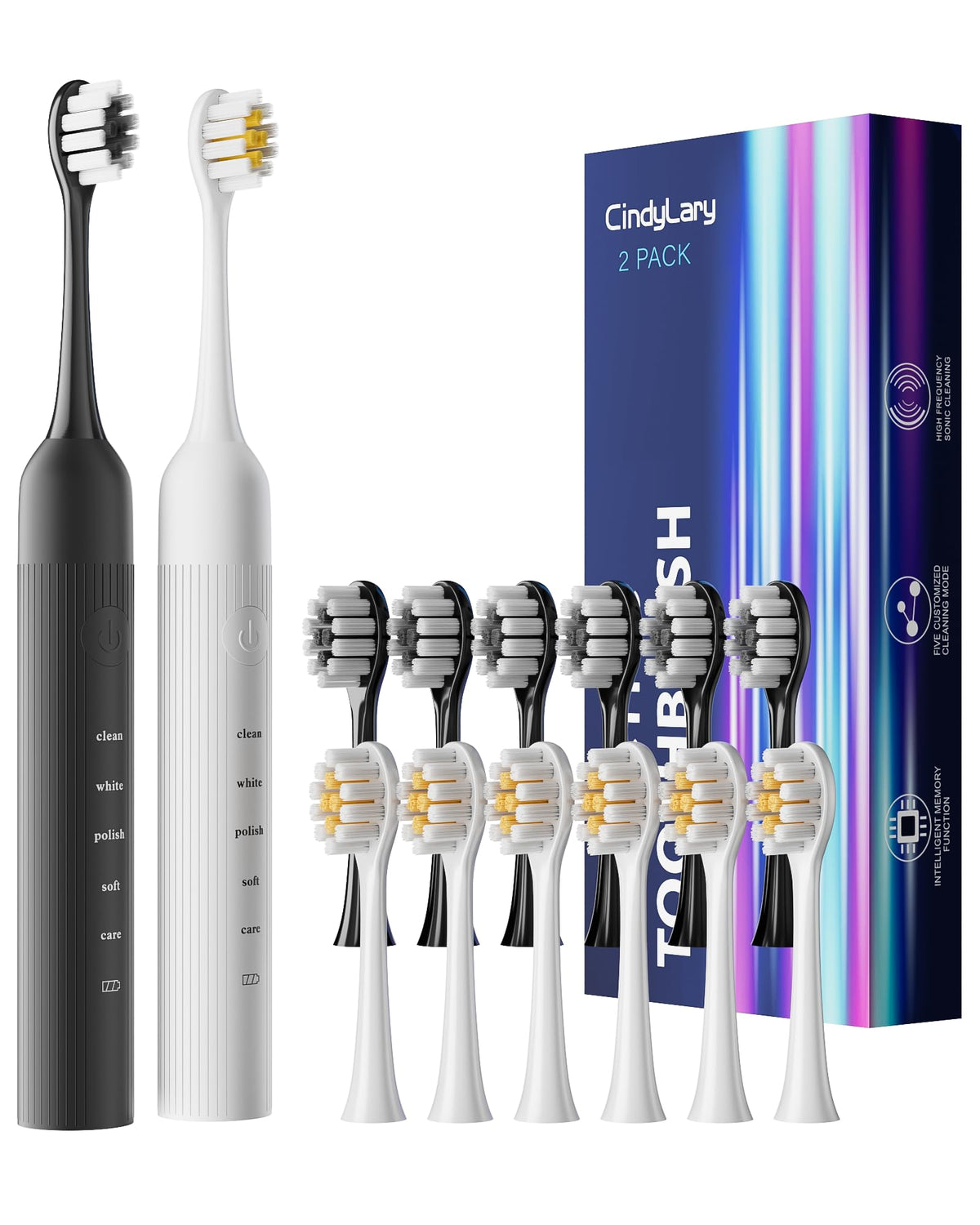 2 Pack Rechargeable Electric Toothbrush with 12 Brush Heads R54472