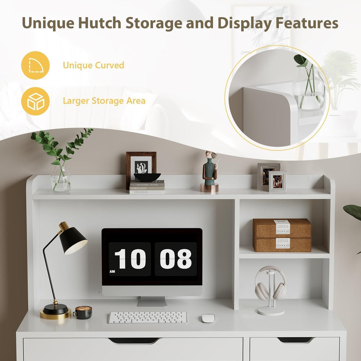 White Desk with Hutch and 4 Drawers R441451