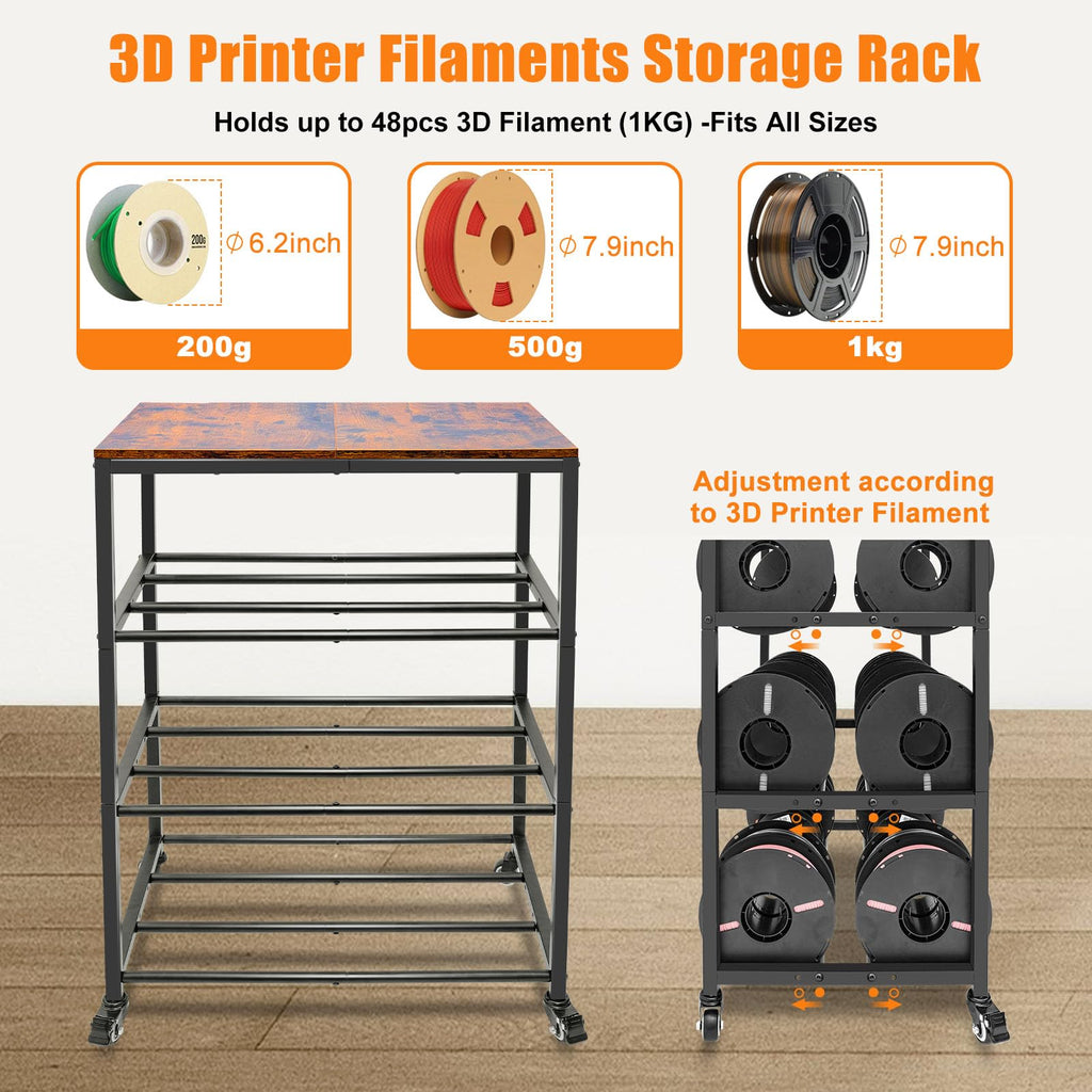 4-Tier 3D Printer Stand with Filament Storage and Wheels L661
