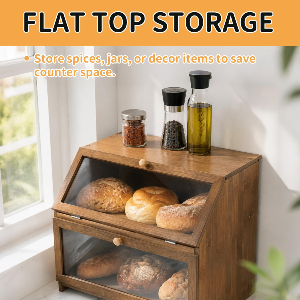 Double Layer Wooden Bread Box T9849