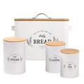 Extra Large White Farmhouse Bread Box with Canisters Set of 3 T5894