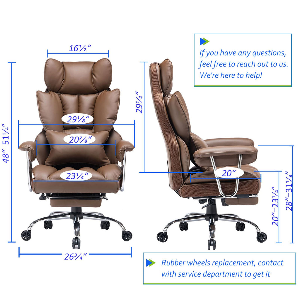 Big and Tall Brown PU Leather Office Chair with Lumbar Support Y688769