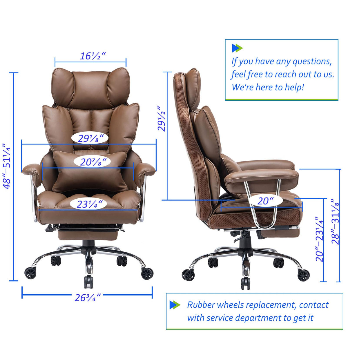 Big and Tall Brown PU Leather Office Chair with Lumbar Support Y688769