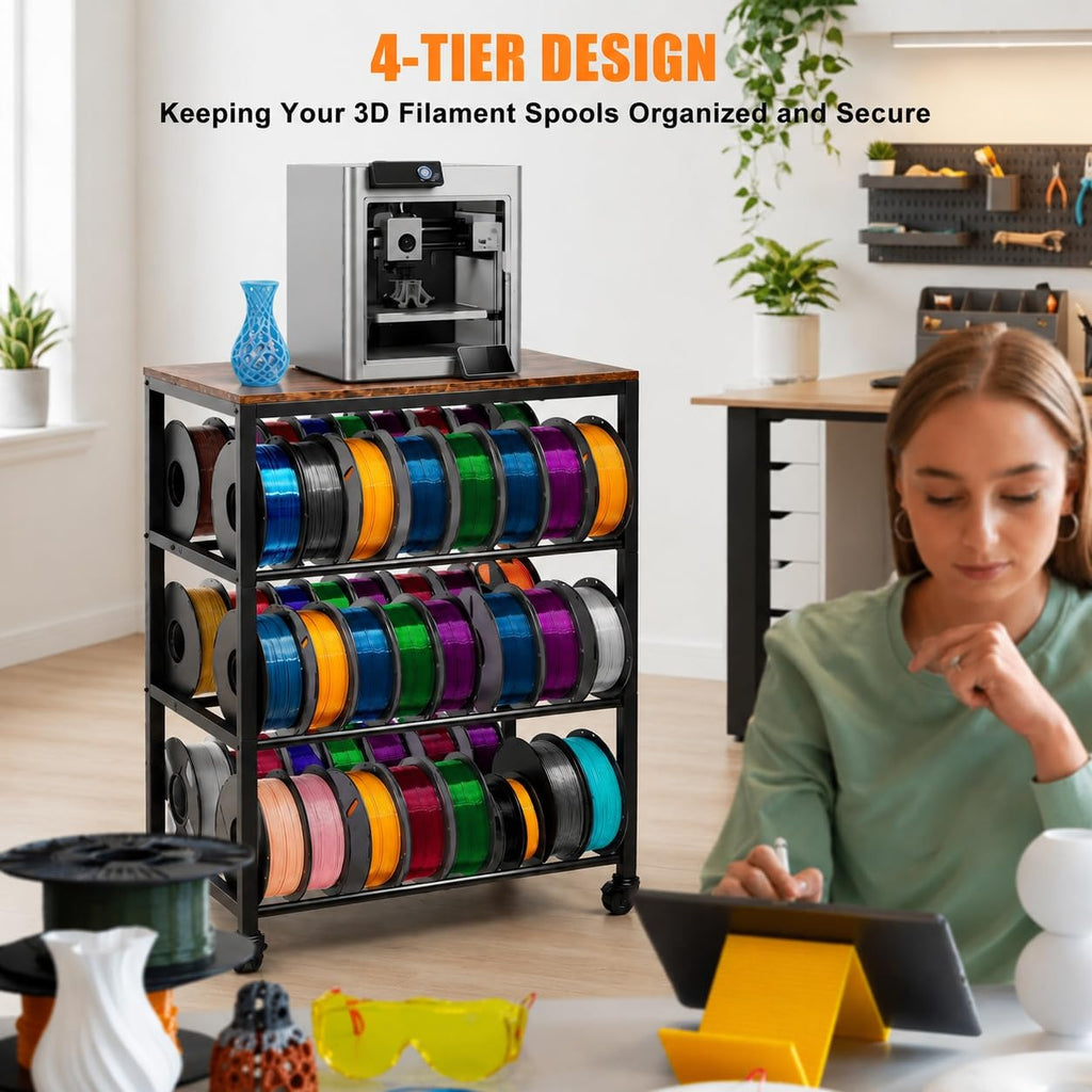 4-Tier 3D Printer Stand with Filament Storage and Wheels L661