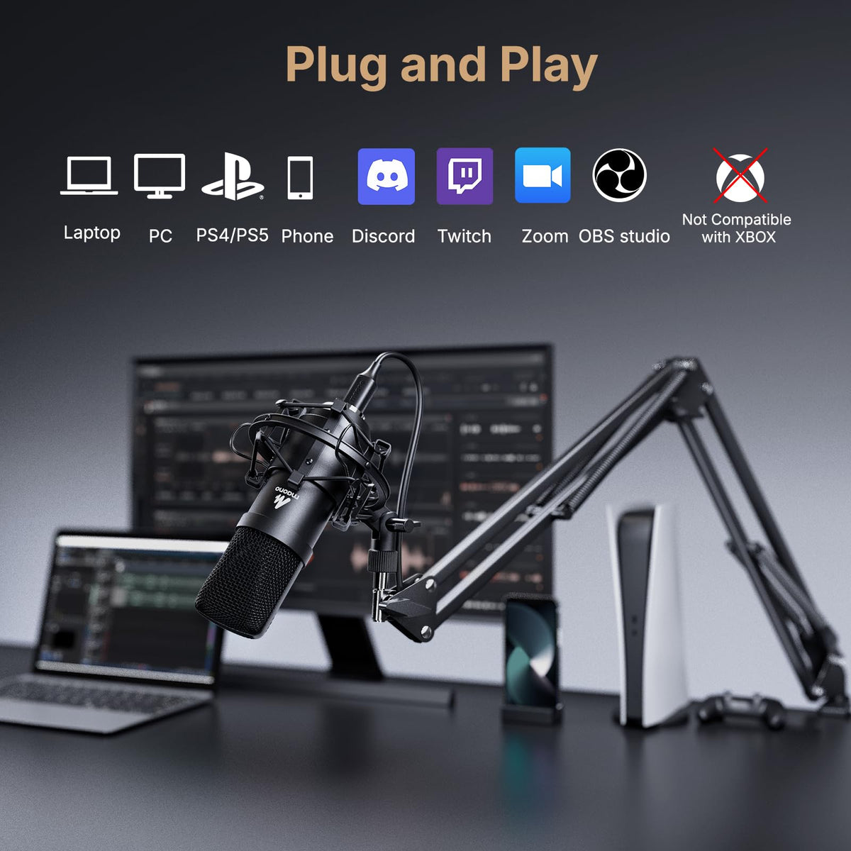 USB Microphone 192kHz/24Bit Condenser Mic Kit F1811