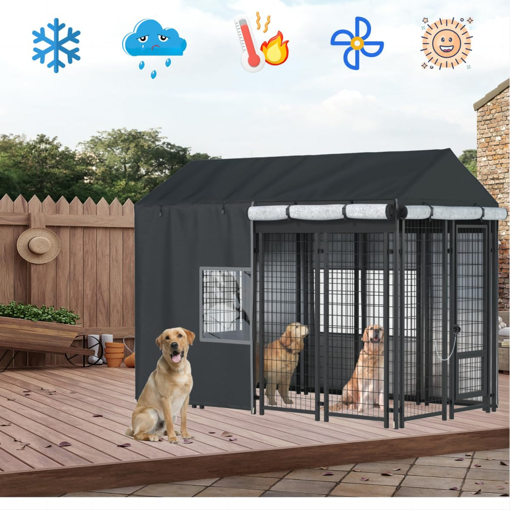 Black Dog Kennel Cover with Transparent Windows A454