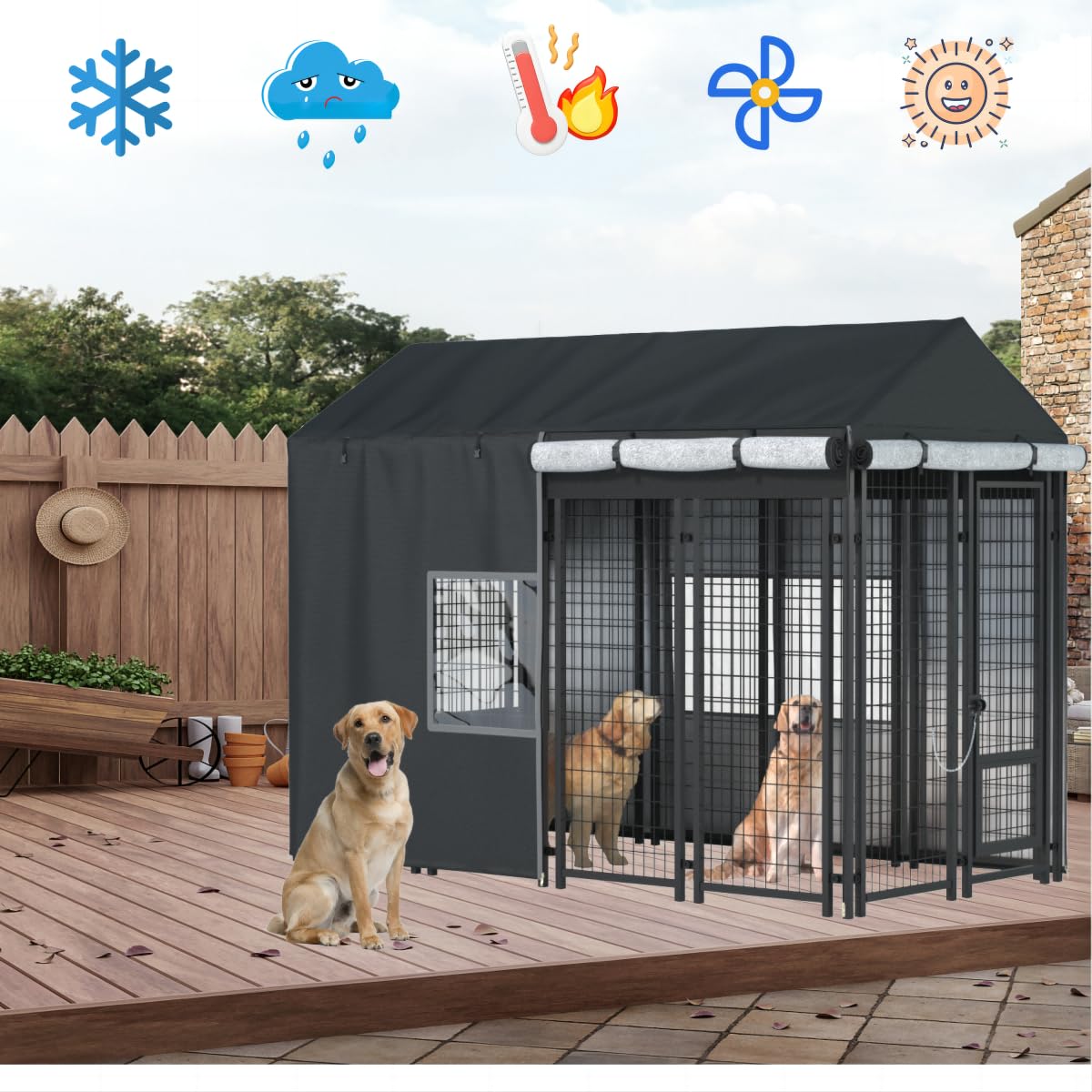 Black Dog Kennel Cover with Transparent Windows A454