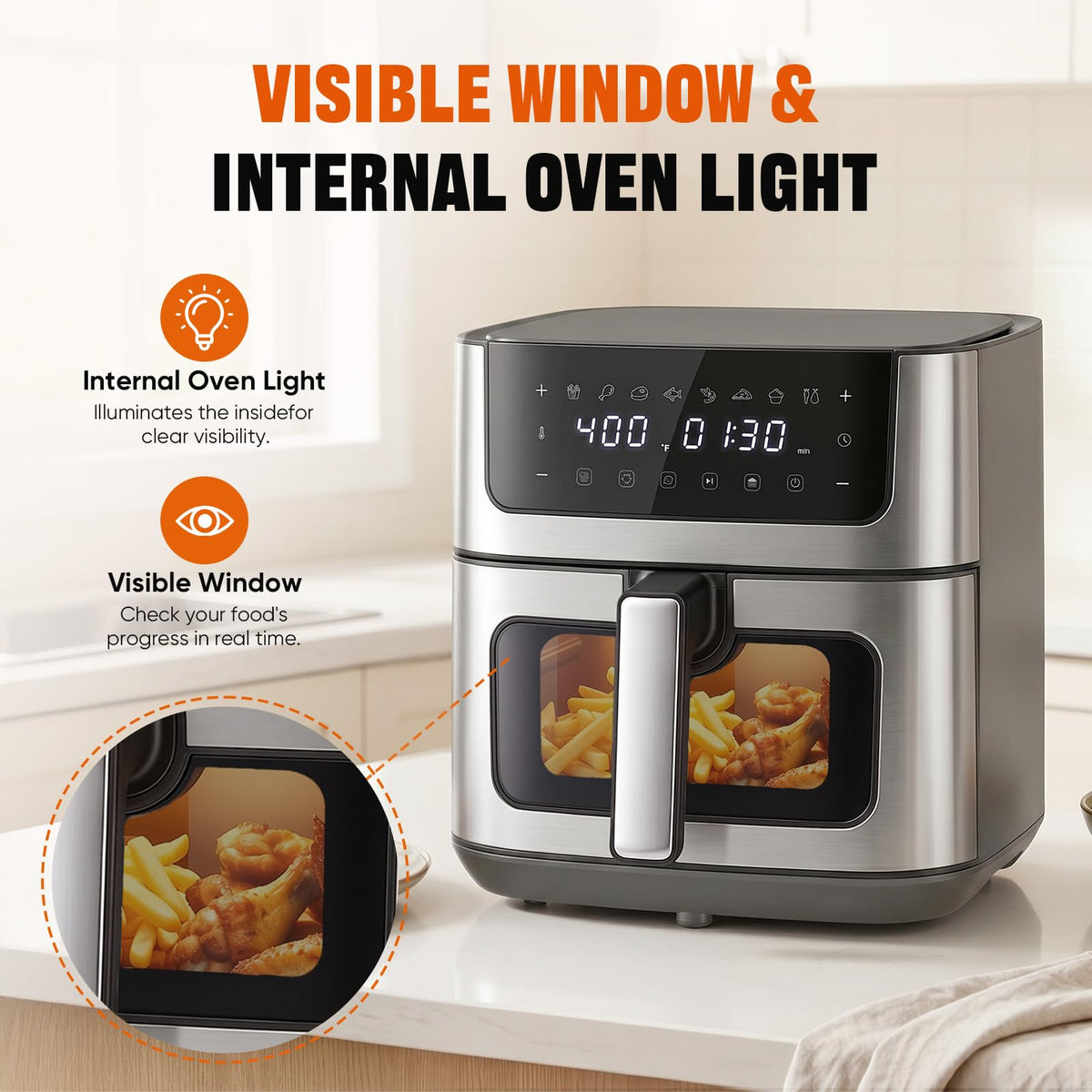 8-in-1 Air Fryer 6 Quarts with Presets and Window X628