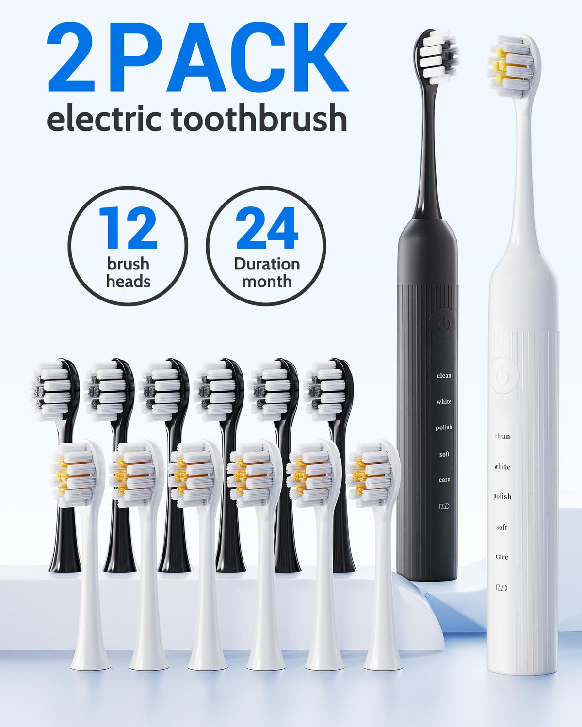 2 Pack Rechargeable Electric Toothbrush with 12 Brush Heads R54472