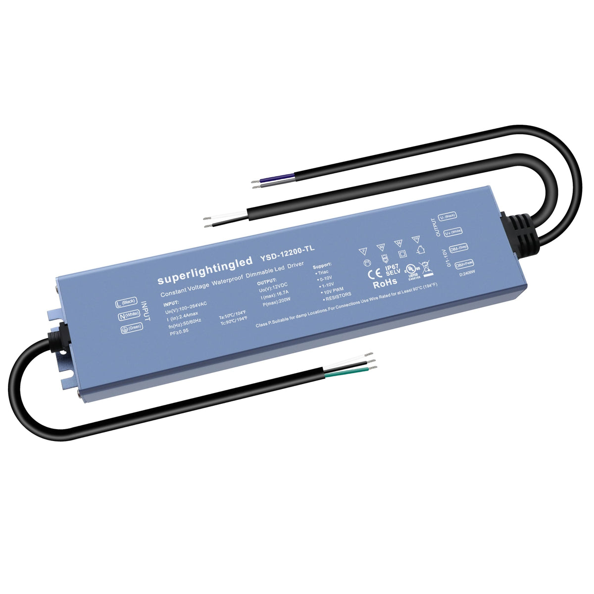 200W 0/1-10V & TRIAC Dimmable Waterproof IP67 12V Low Voltage Transformer L6829