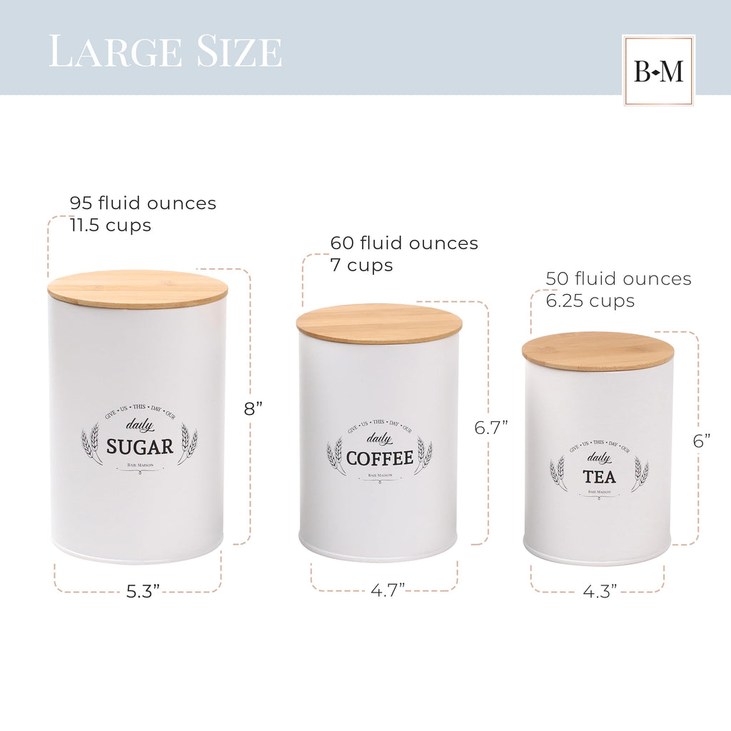 Extra Large White Farmhouse Bread Box with Canisters Set of 3 T5894