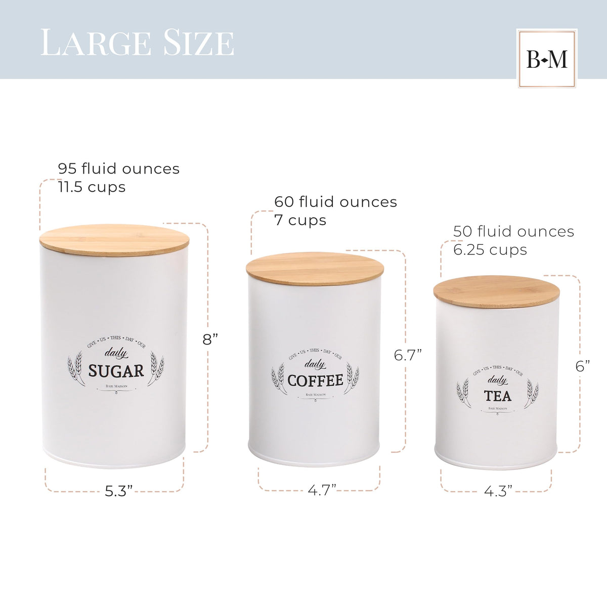 Extra Large White Farmhouse Bread Box with Canisters Set of 3 T5894