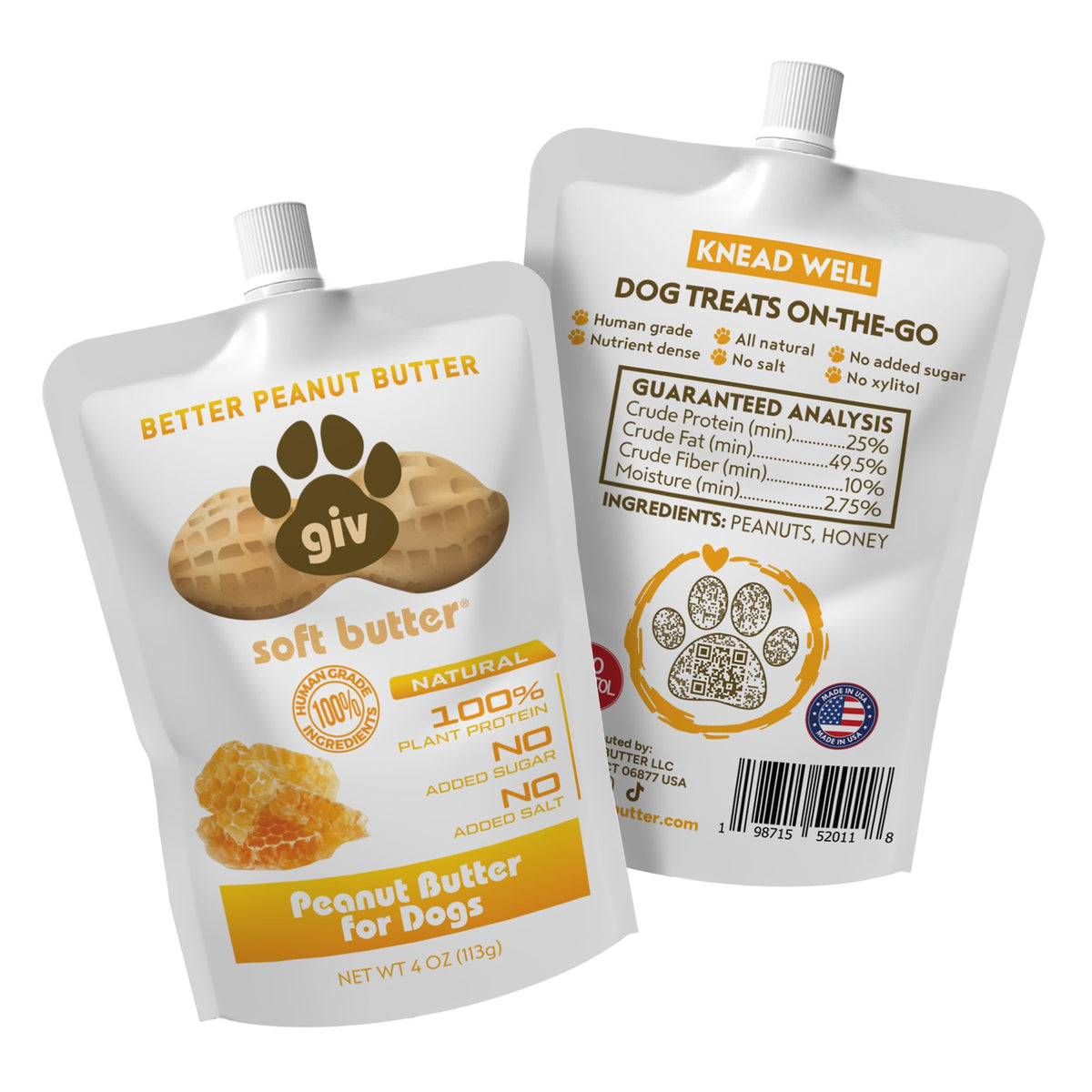 All Natural Peanut Butter for Dogs, 2 Ingredients, 4oz Pouches (6 Count) O9932