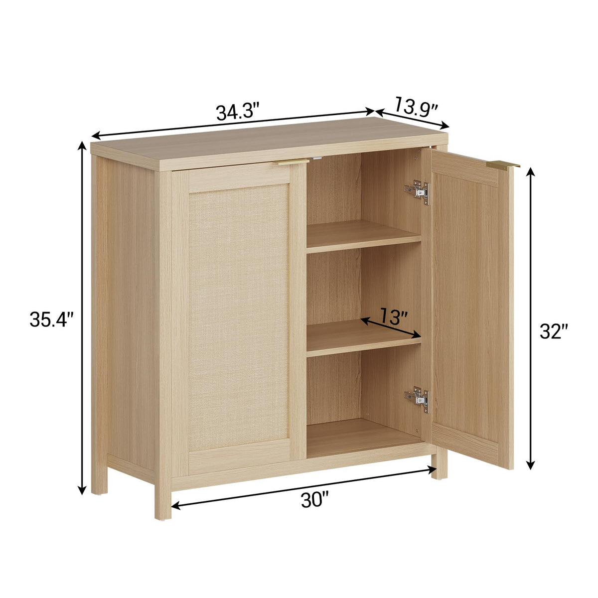 Light Oak Rattan Storage Cabinet with Adjustable Shelves P20033
