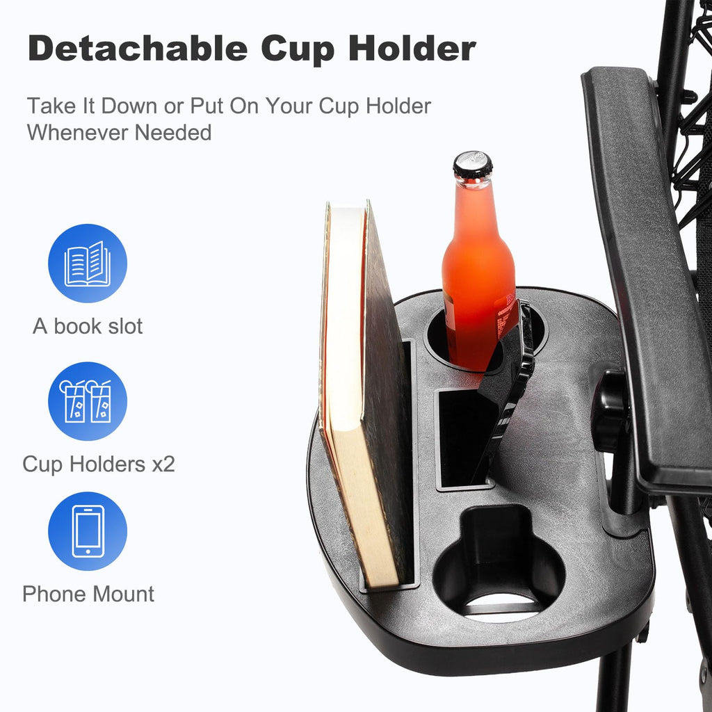 Set of 2 Adjustable Steel Mesh Zero Gravity Lounge Chairs with Pillow and Cup Holder J43306