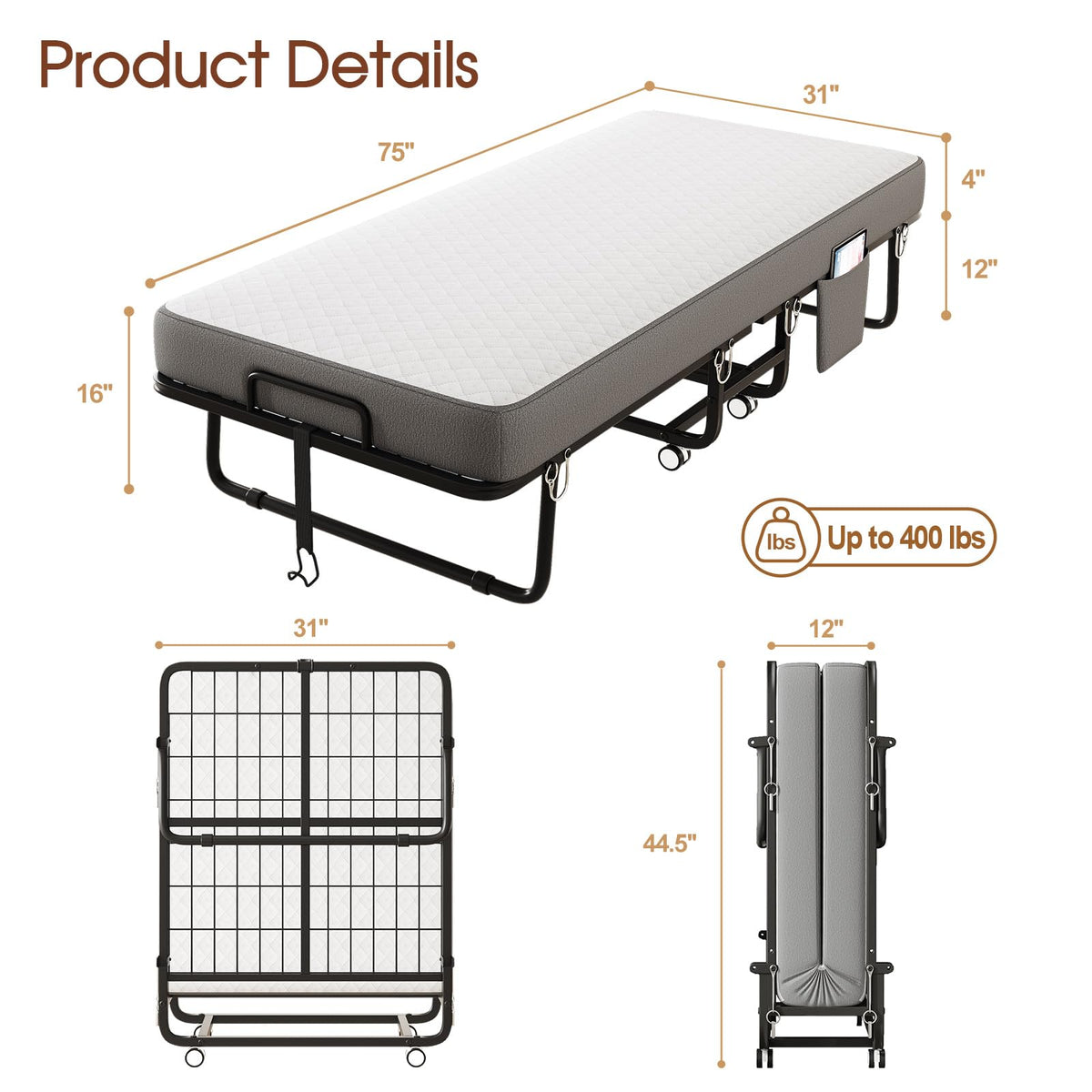 Folding Bed with Memory Foam Mattress K8088