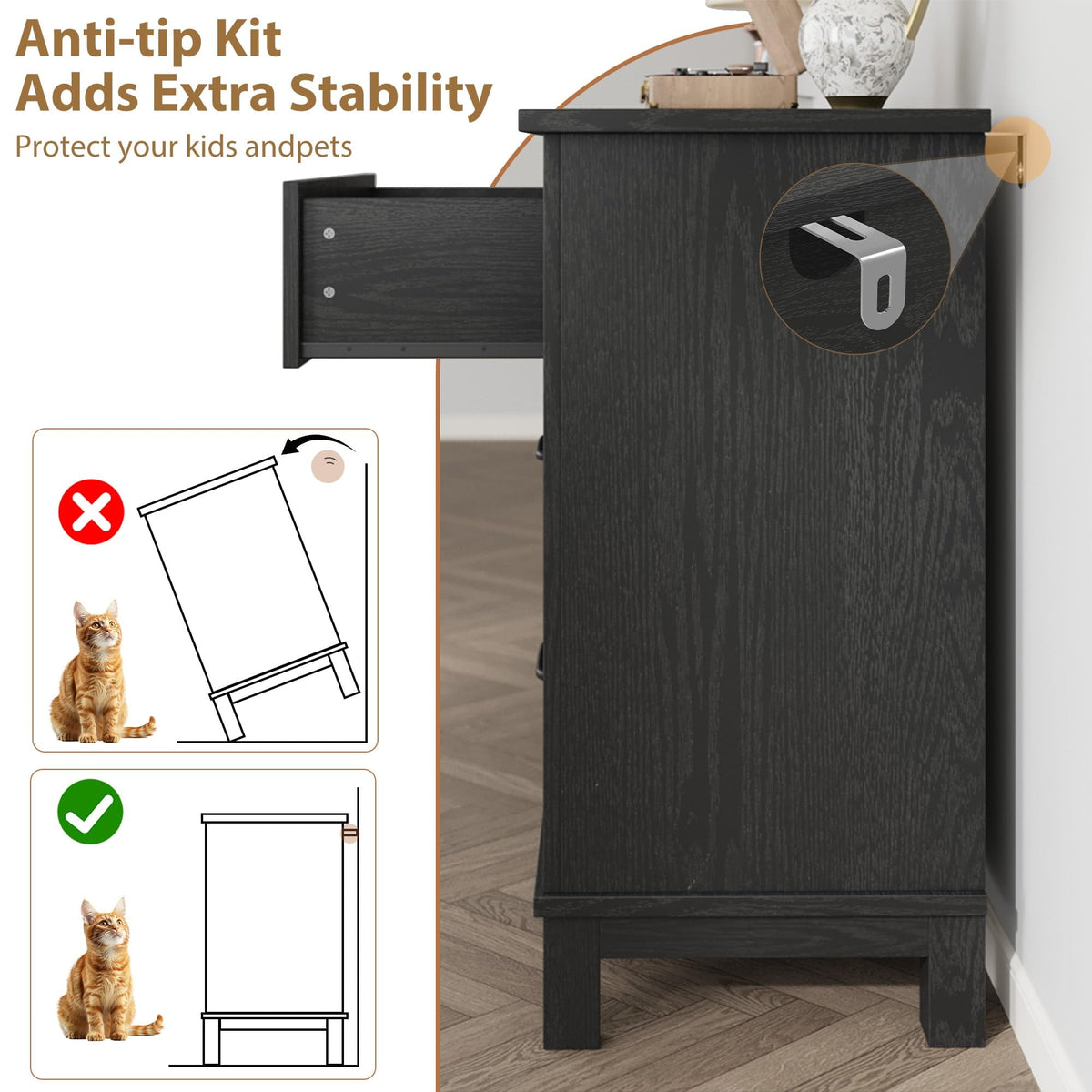 6 Drawer Wood Dresser Dark Black K9123
