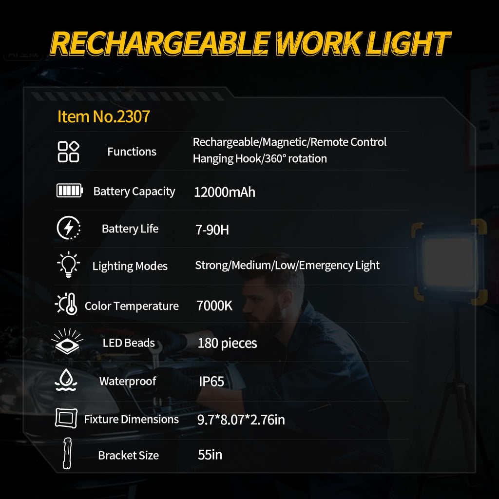 12000mAh Rechargeable LED Work Light with Stand I34755