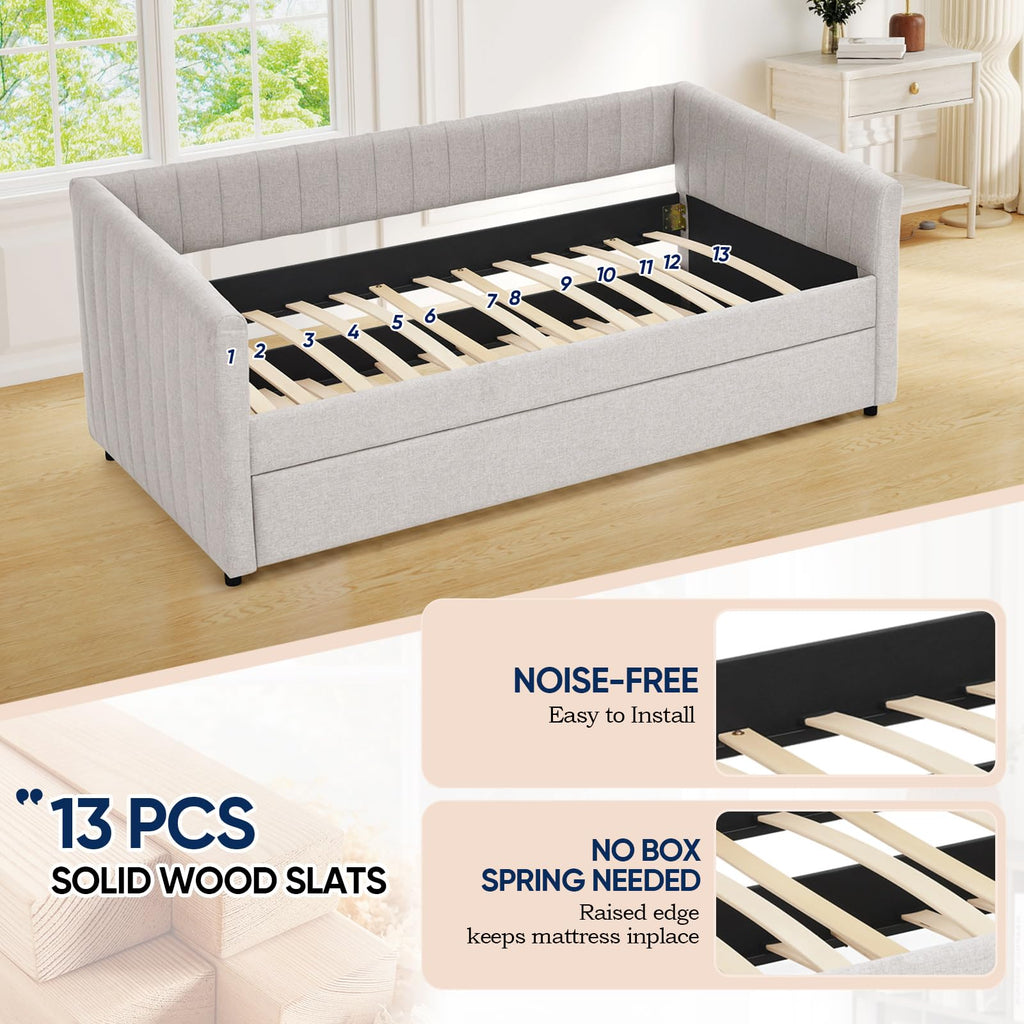 Beige Linen Twin Size Daybed with Trundle Z38306