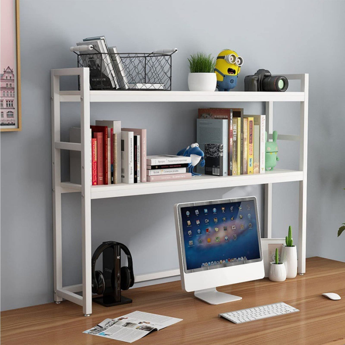 White Adjustable Metal Desktop Bookshelf S4103