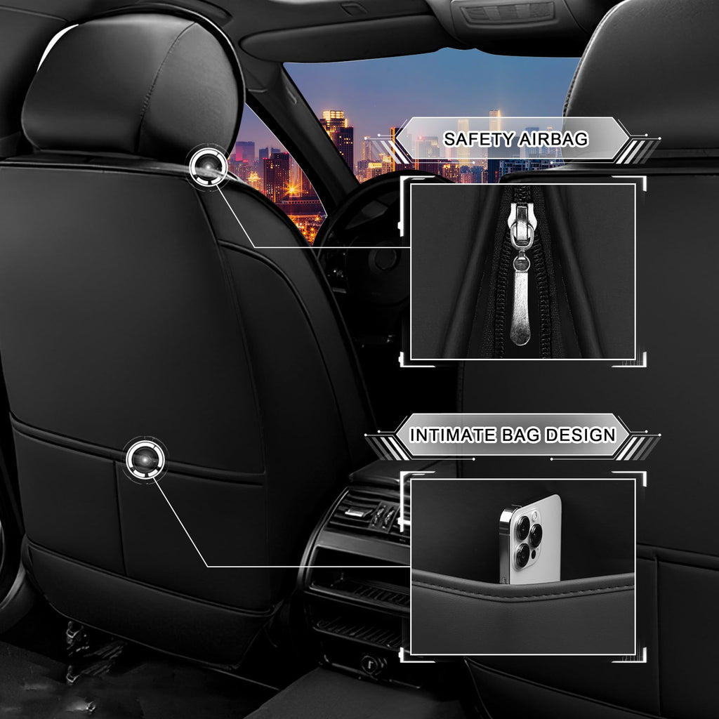 Black Red Nappa Leather Car Seat Covers Set S469