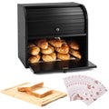 Black Roll Top Bread Box with Cutting Board F999458