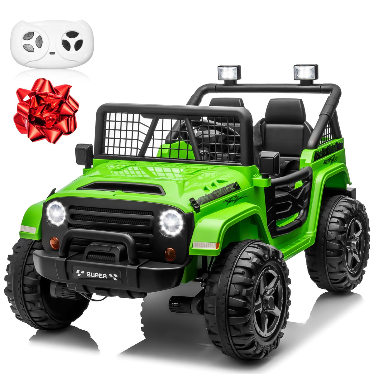 24V Ride on Car with Remote Control, 2 Seater 4WD/2WD Truck, Green S3400