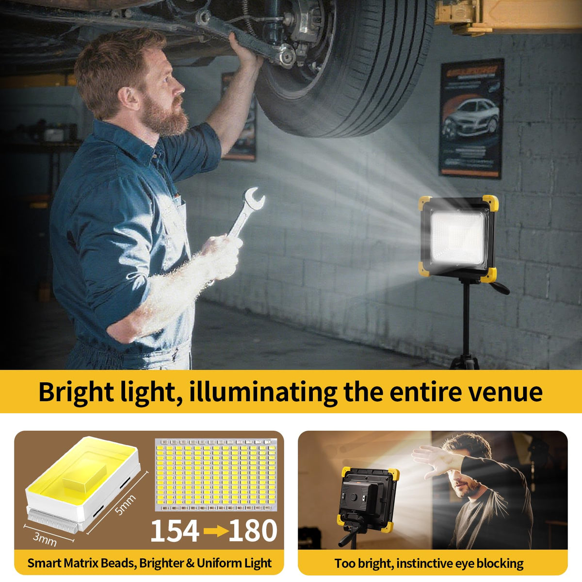 12000mAh Rechargeable LED Work Light with Stand I34755