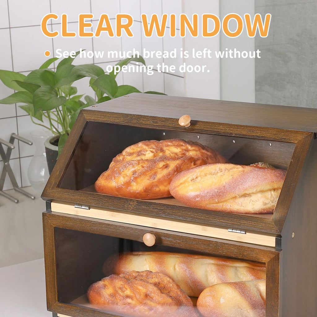 Double Layer Wooden Bread Box T9849