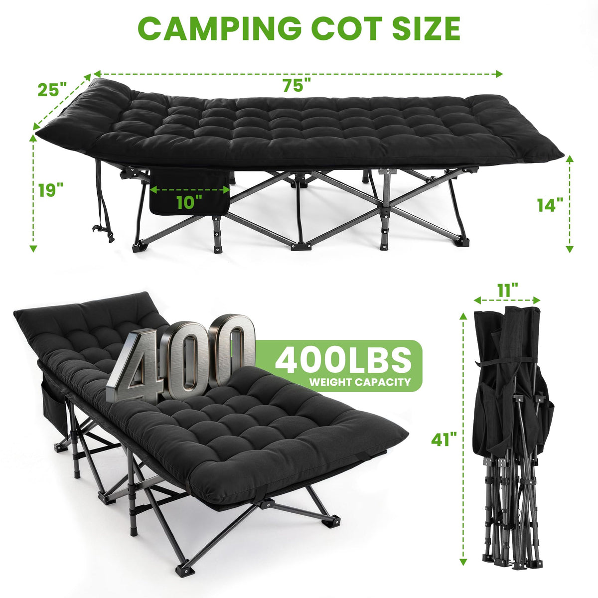 Folding Camping Cot with Carry Bag & Mattress T147