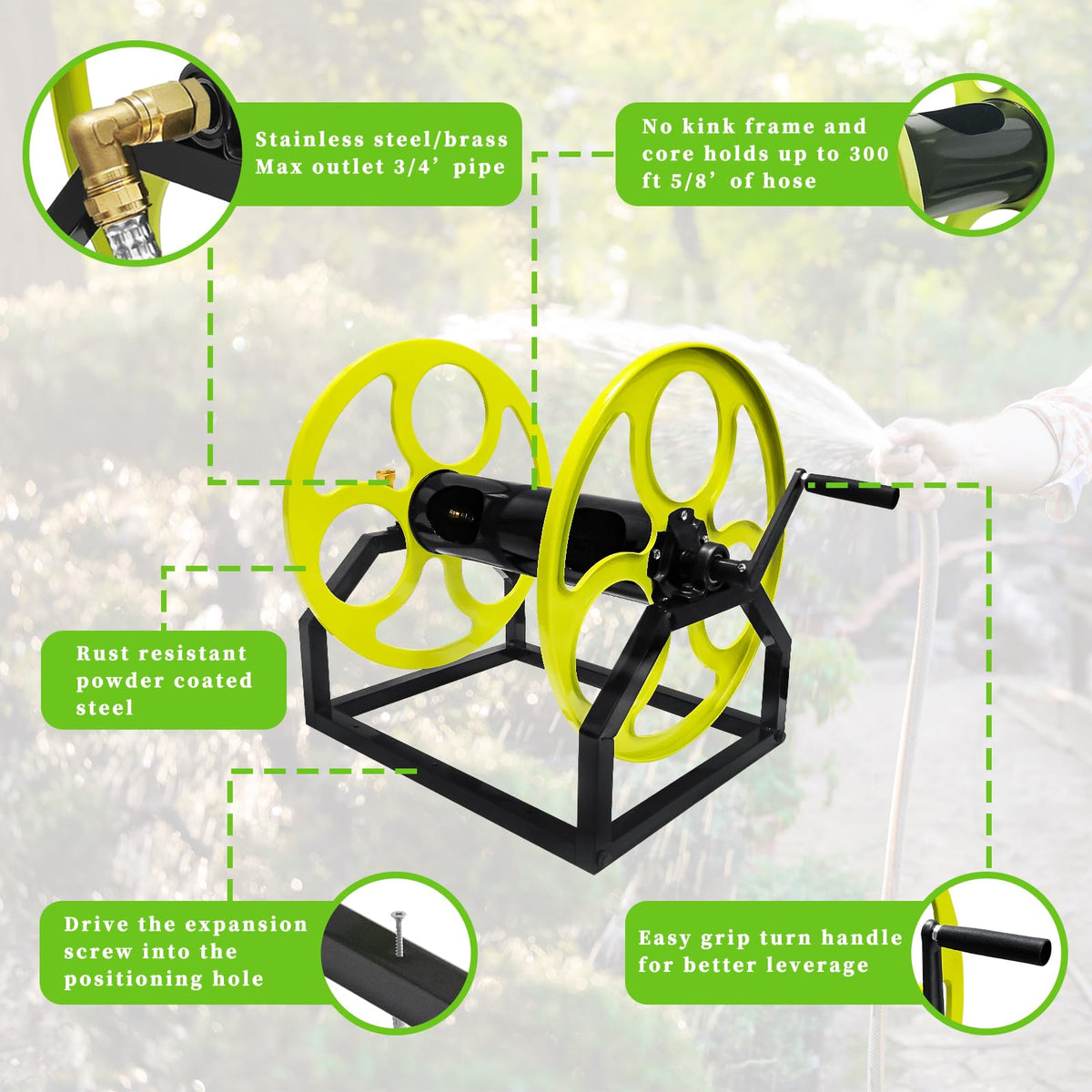 Wall/Floor Mount Garden Hose Reel with Crank W34959