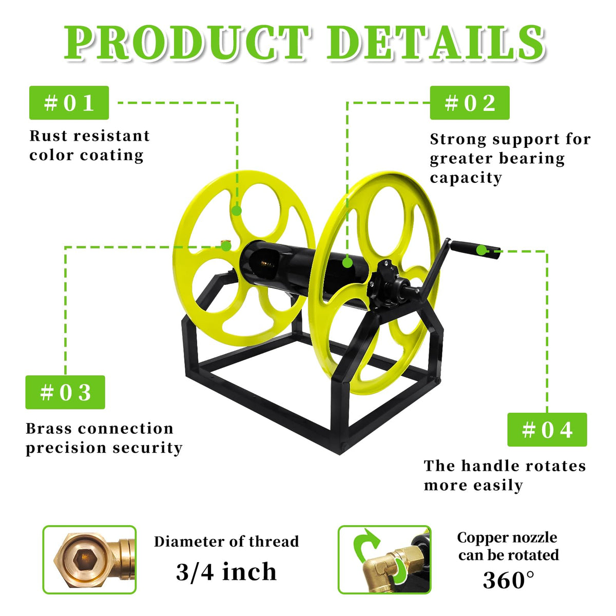 Wall/Floor Mount Garden Hose Reel with Crank W34959