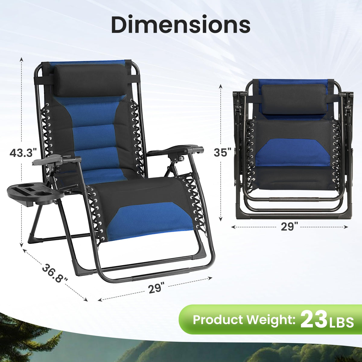 Oversized Zero Gravity Chair 2 Pack Folding Recliner with Pillow & Cup Holder H172082