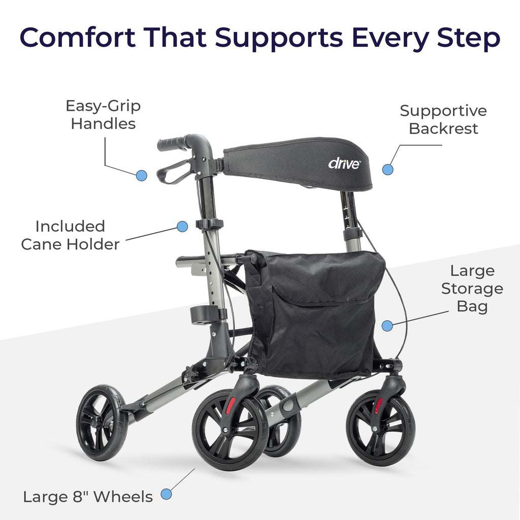 Compact Folding Rollator with Seat and Brakes, 8-Inch Wheels X49829