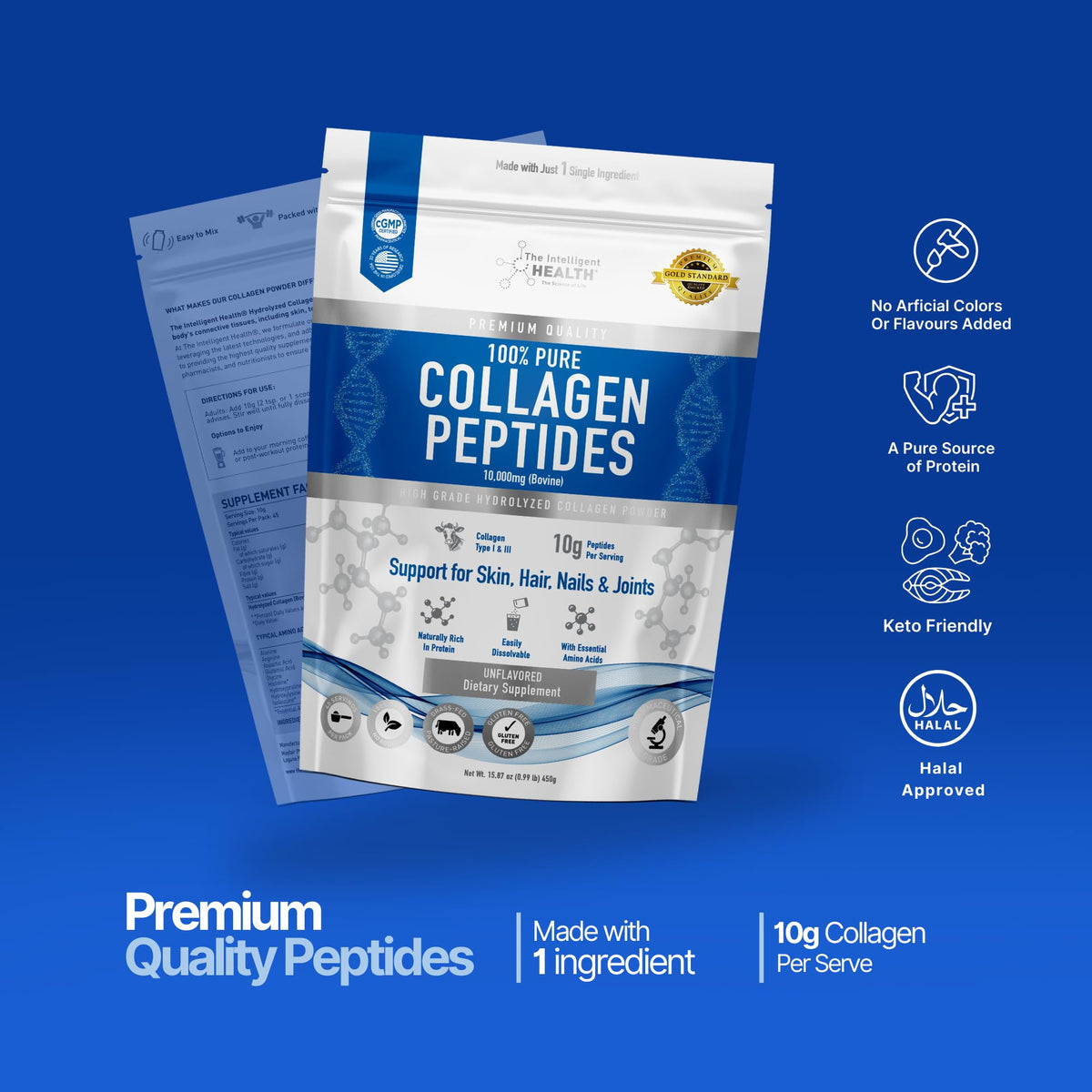 Collagen Peptides Powder, Hydrolyzed Type I & III, 45 Servings O58605