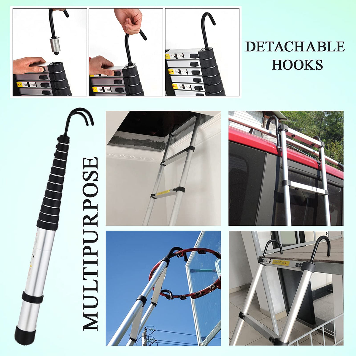 20.5FT Aluminum Telescoping Ladder with 2 Detachable Hooks X20028