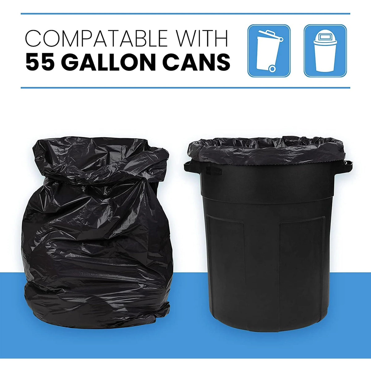 55 Gallon Heavy Duty Trash Bags, 50 Ct, Black, 1.2 Mil V41636