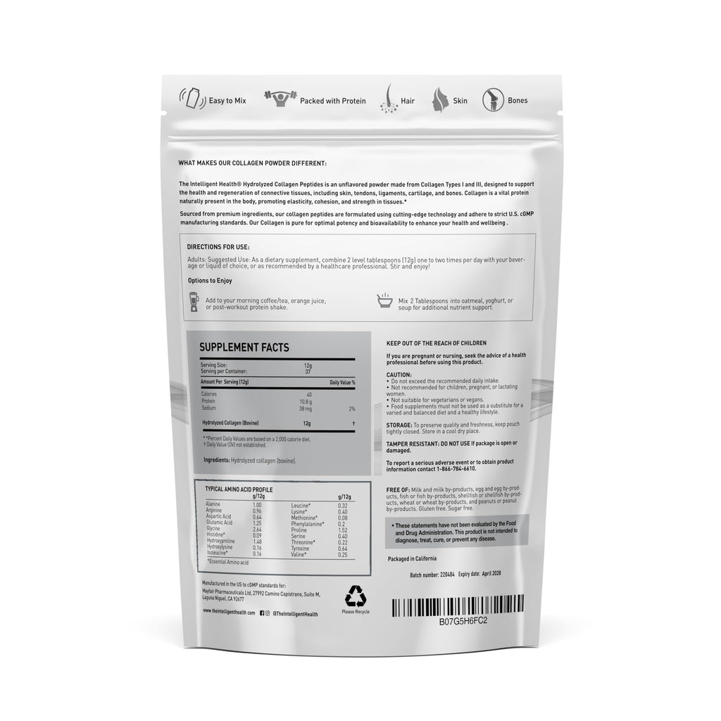 Collagen Peptides Powder, Hydrolyzed Type I & III, 45 Servings O58605