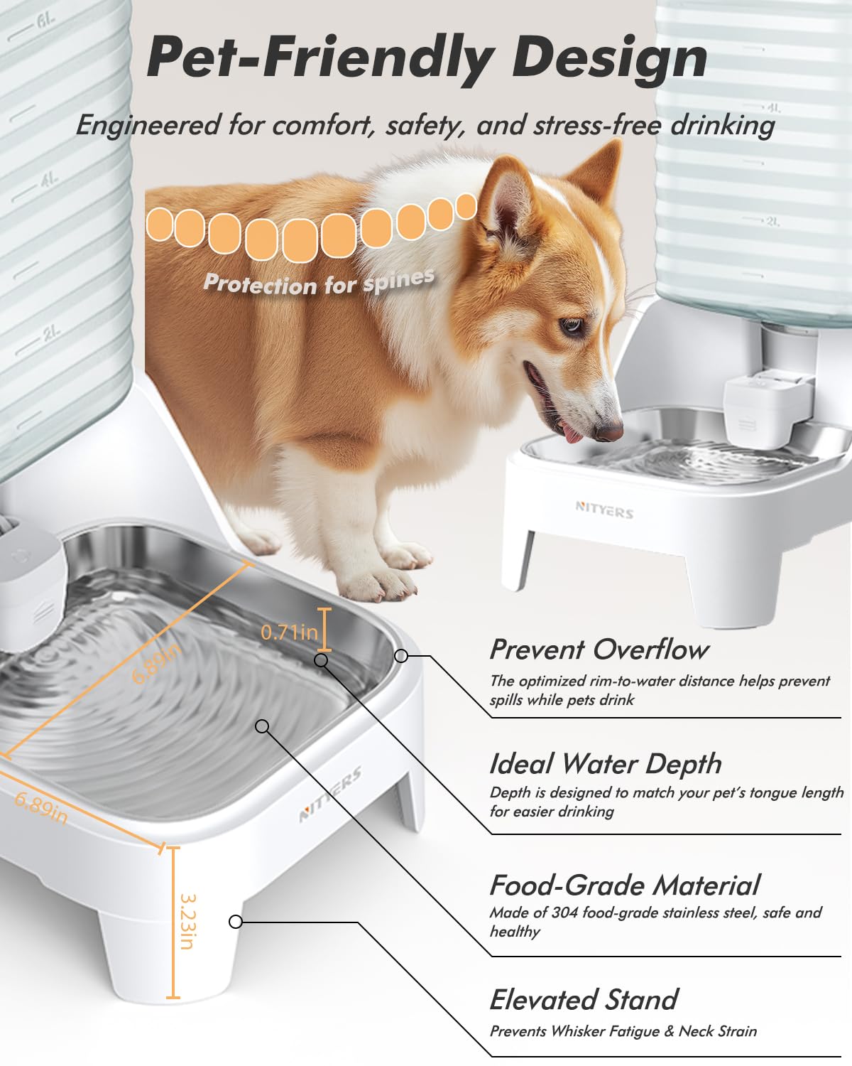 8L Stainless Steel Gravity Dog Water Bowl Dispenser with Filter E53386