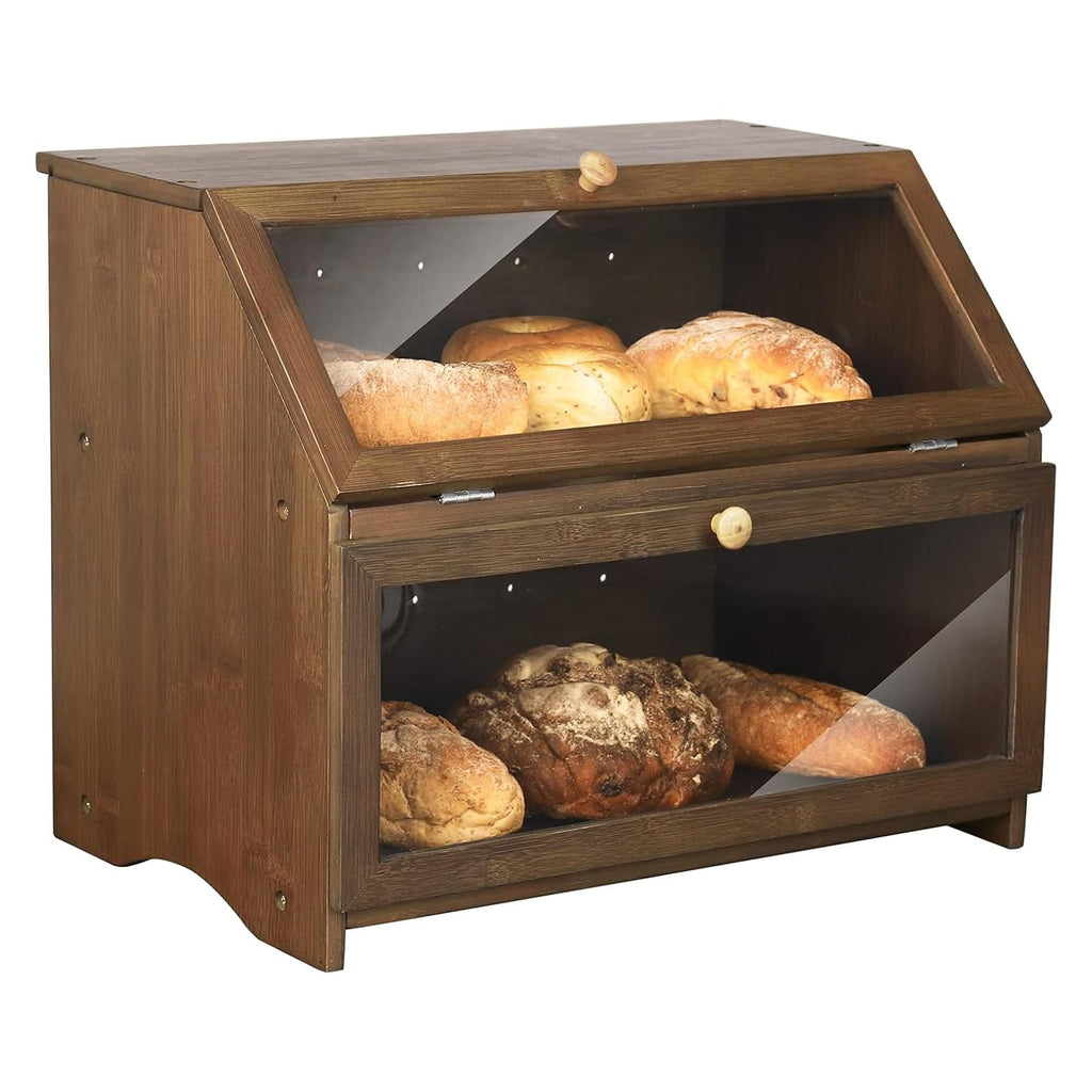 Double Layer Wooden Bread Box T9849