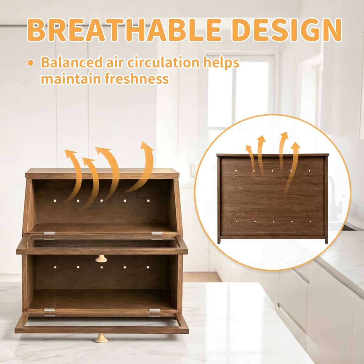 Double Layer Wooden Bread Box T9849