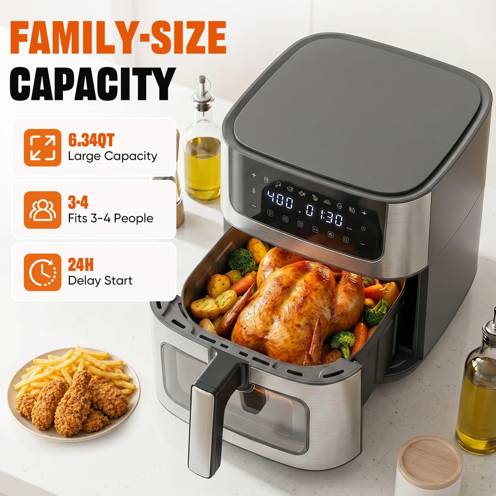 8-in-1 Air Fryer 6 Quarts with Presets and Window X628